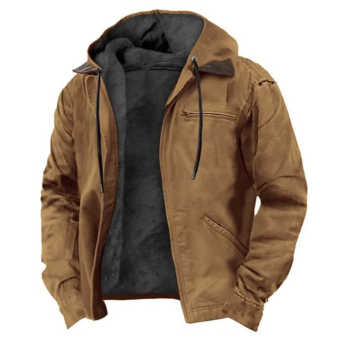 Stylish men's hooded outerwear, a full zip warm jacket ideal for everyday layering and outdoor adventures.