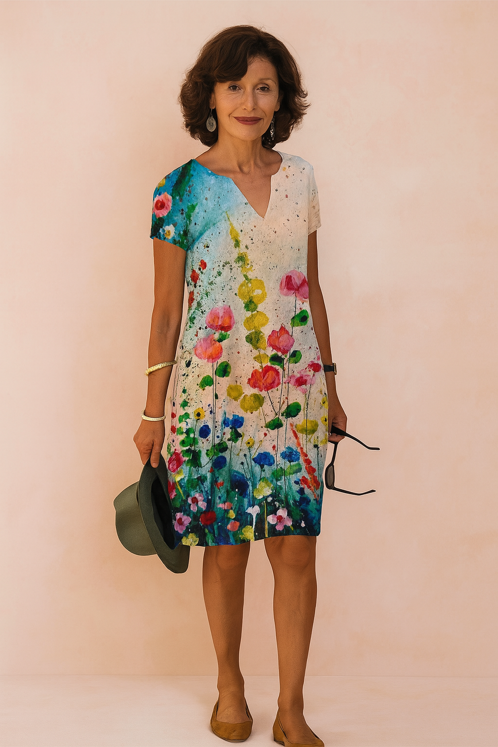 Green V-neck summer dress for women. Perfect for beach, casual outings or parties. Effortless style.