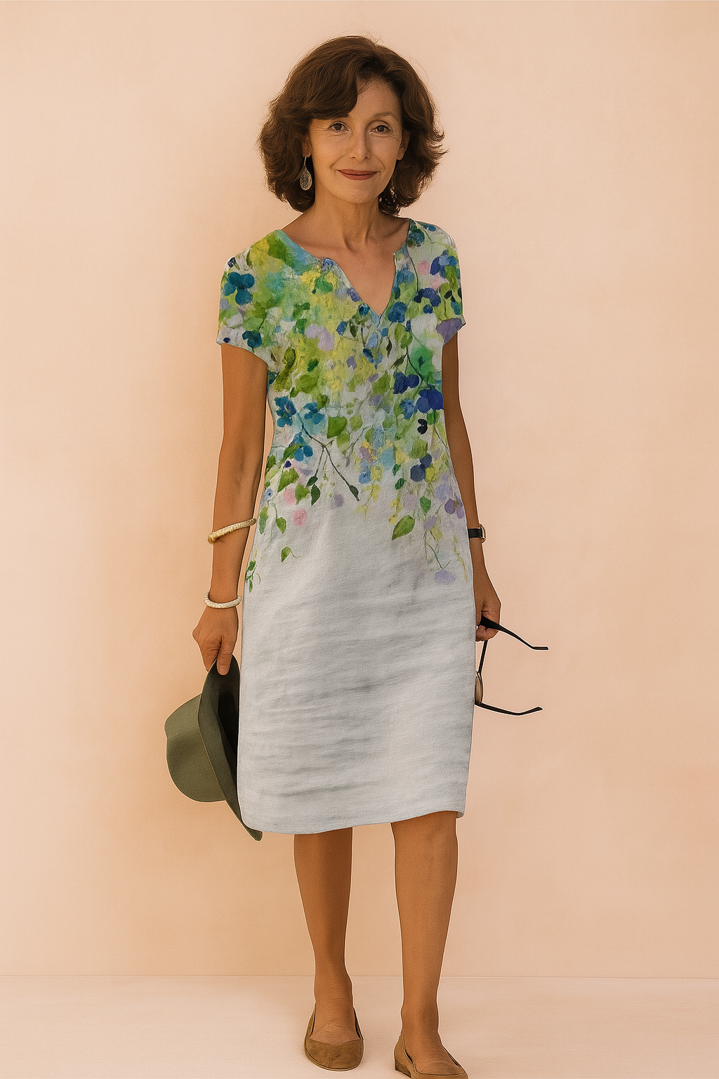 Casual yet elegant women's V-neck summer dress. Timeless, flowy design for effortless warm-weather style.