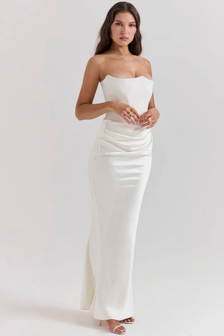 Lightweight elegant women's corset dress, perfect strapless summer party wear with a flattering silhouette.