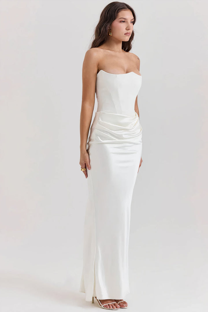 Chic bodycon corset dress for women, sleek figure-flattering summer party wear, elegant strapless style.