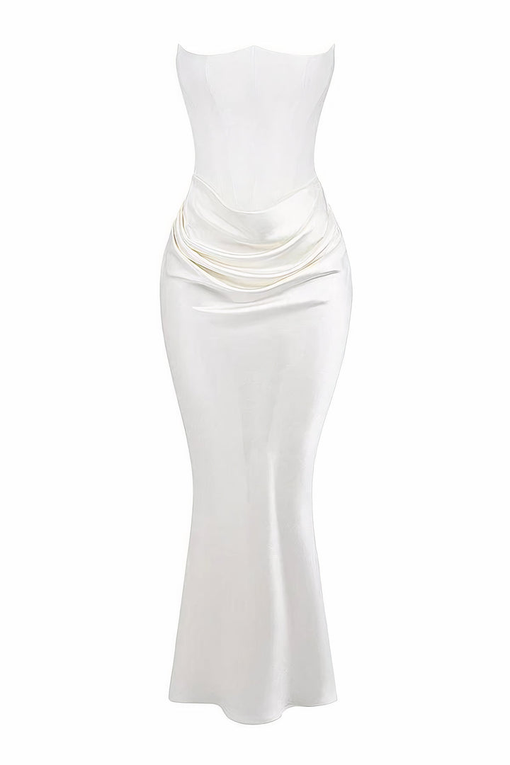 Stylish women's elegant strapless corset dress, figure-flattering bodycon design for summer party wear.