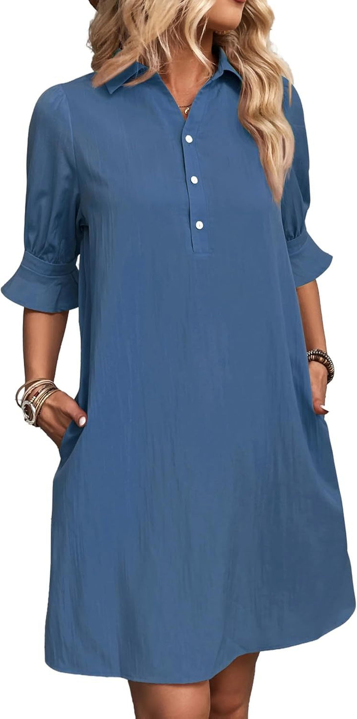 Women's Ruffle Sleeve Shirt Dress