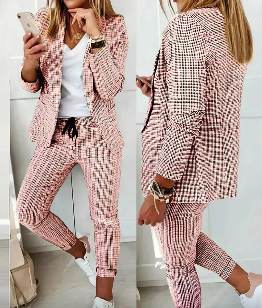Elegant women's two-piece business suit set, perfect for professional office wear & career fashion.
