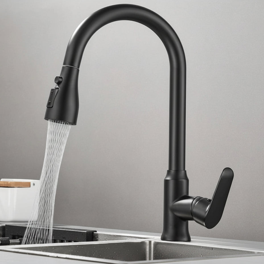 Efficient modern kitchen faucet with pull-out spray and 360° swivel for easy cleaning and flexibility.