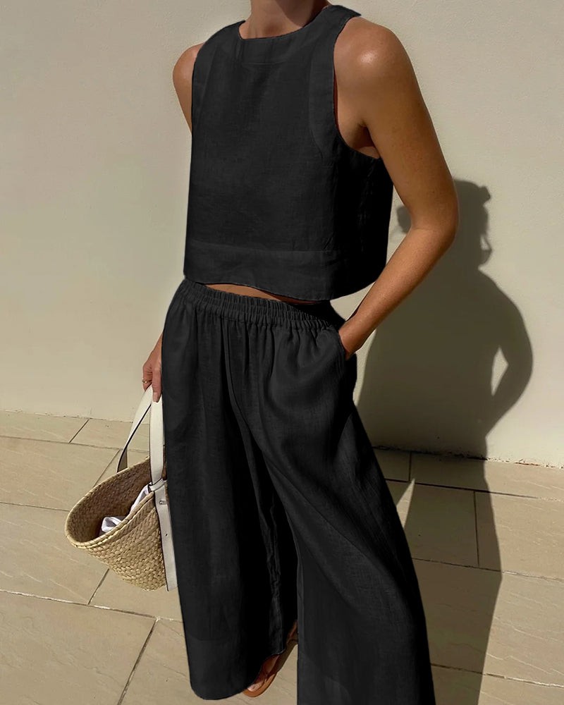 Women's Linen Tank Top & Shorts Set