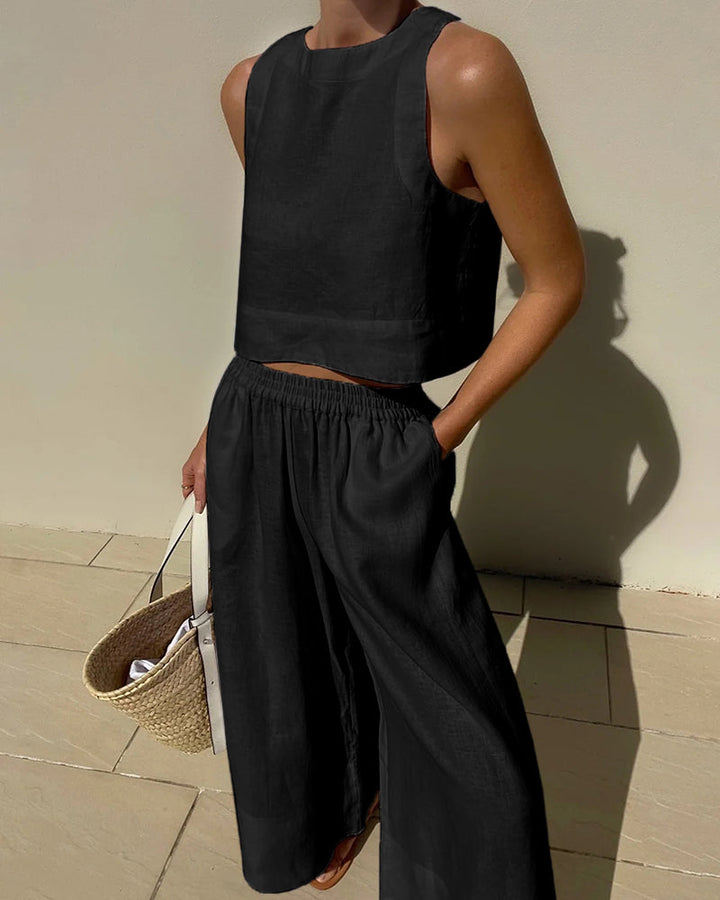 Women's Linen Tank Top & Shorts Set