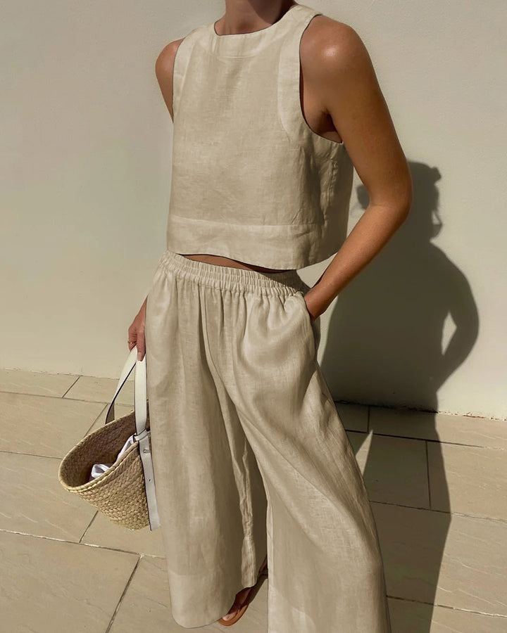 Women's Linen Tank Top & Shorts Set