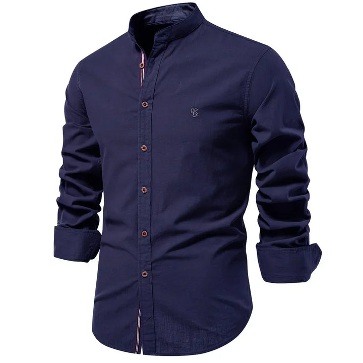 Men's office-ready slim fit button-up shirt. Long sleeve, versatile for professional and casual fashion.