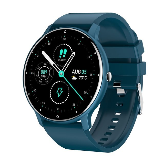 Blue ultra-slim smartwatch for daily wear, fitness tracking, health monitoring. Unisex, lightweight, water-resistant.