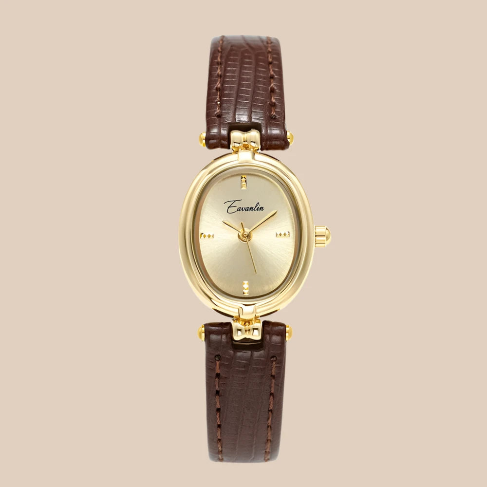 Polished gold-tone women's quartz watch, a timeless and elegant daily wear accessory.
