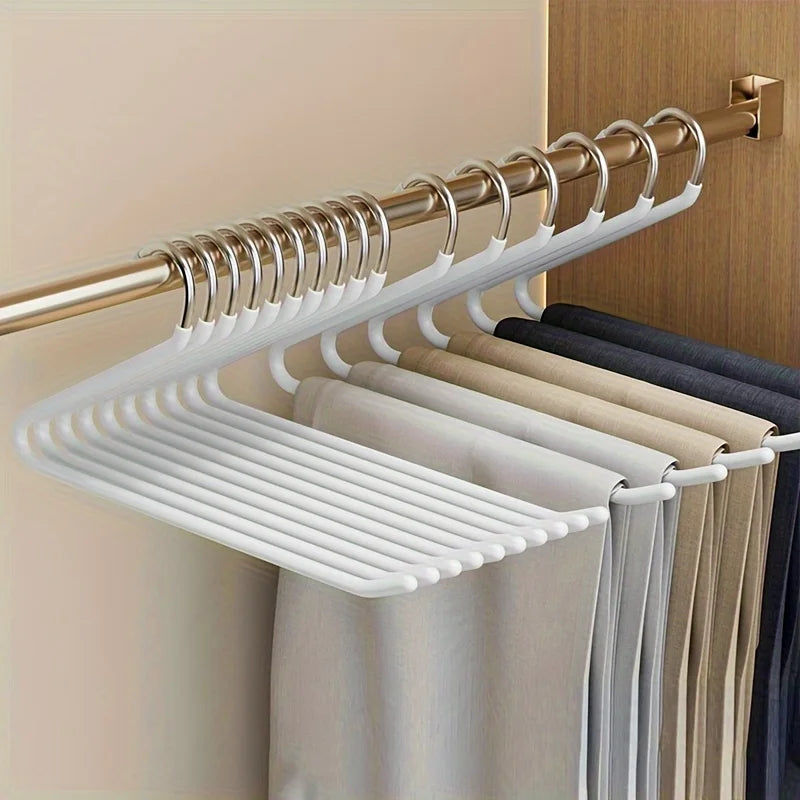 Space-saving open metal hangers for trousers, pants & skirts. Maximize closet space with sturdy, anti-rust design.