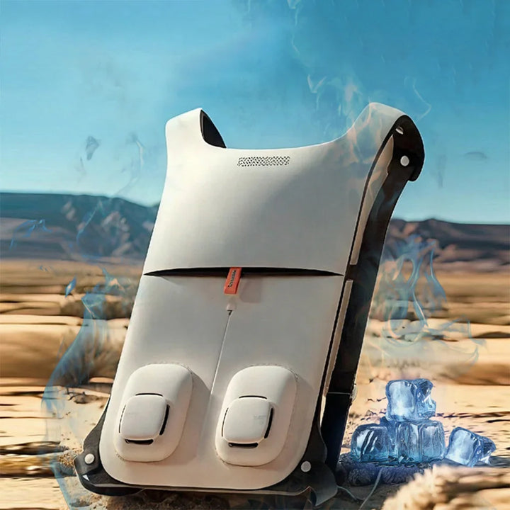 Detail of internal fans on a lightweight cooling vest, providing personal heat relief for summer workwear.