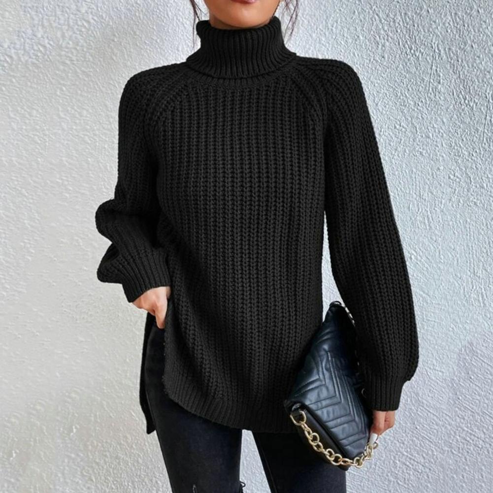 Cozy women's turtleneck sweater, a chic long sleeve knit top for comfortable fall and winter.