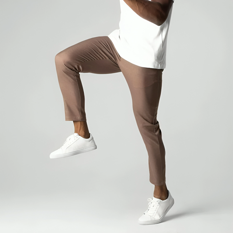 Men's modern fit flex chinos, combining slim fit style with comfort stretch for daily ease.