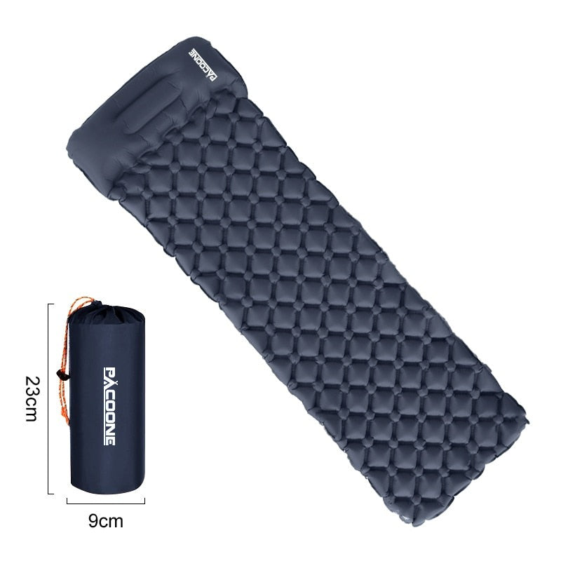 Essential outdoor gear: Inflatable sleeping pad with pump, ultralight & waterproof design.