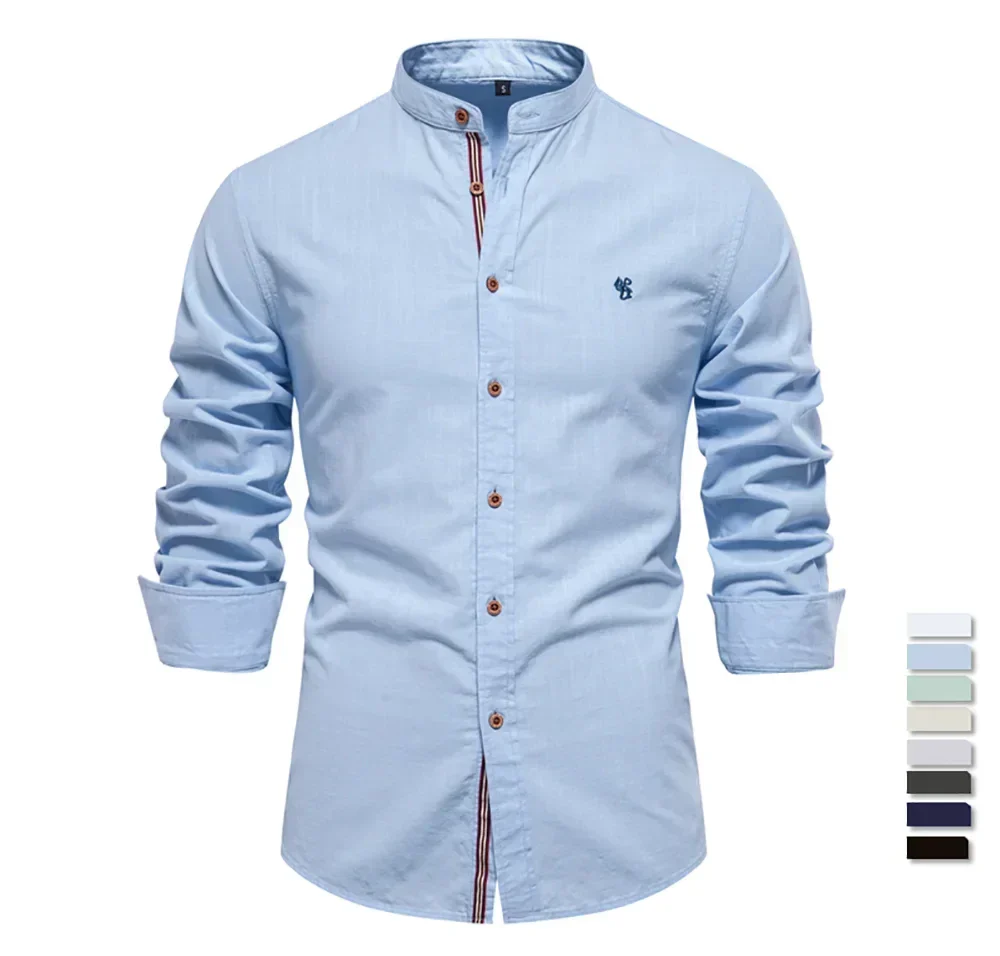 Casual men's slim fit long sleeve button-up shirt. Versatile for everyday style and modern menswear.