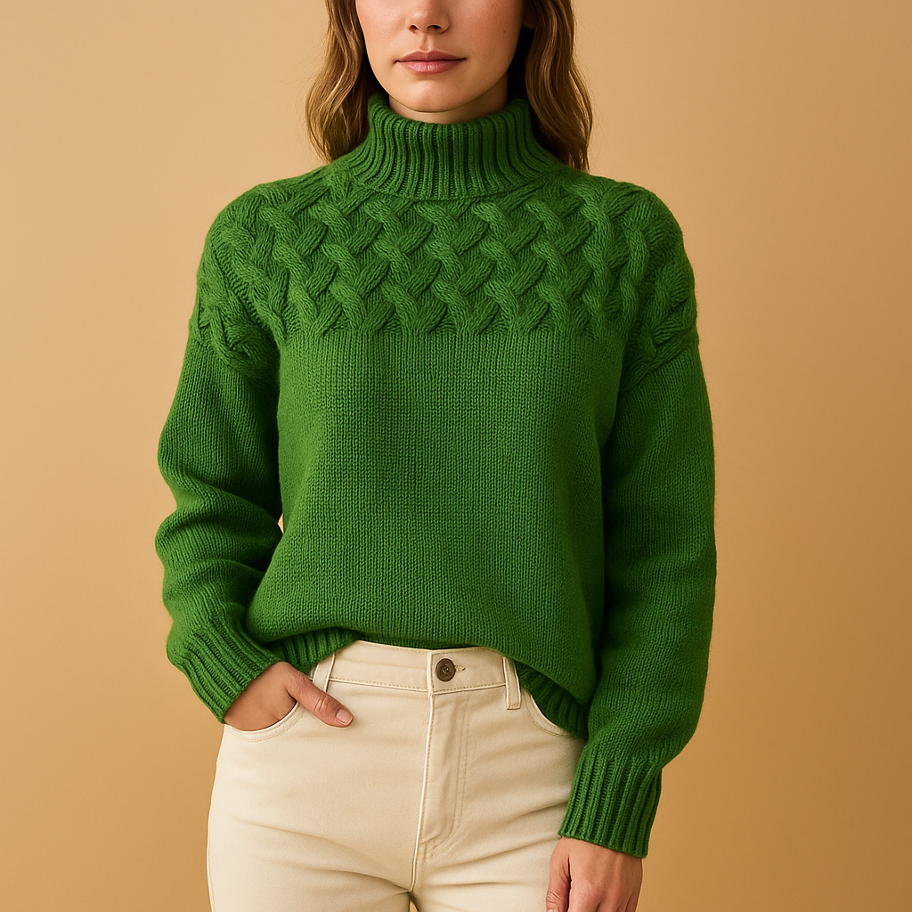 Cozy women's longline turtleneck sweater. Essential for effortless fall fashion and warm winter style.
