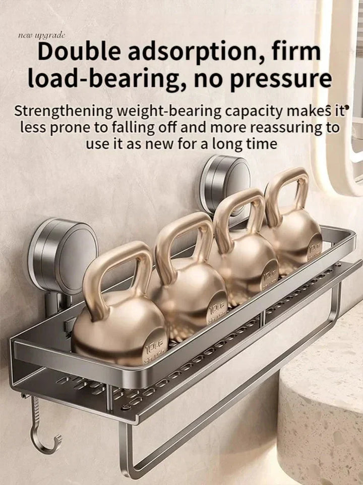 Sleek no-drill bathroom organizer shelf. Perfect for shampoo & soap in your shower.