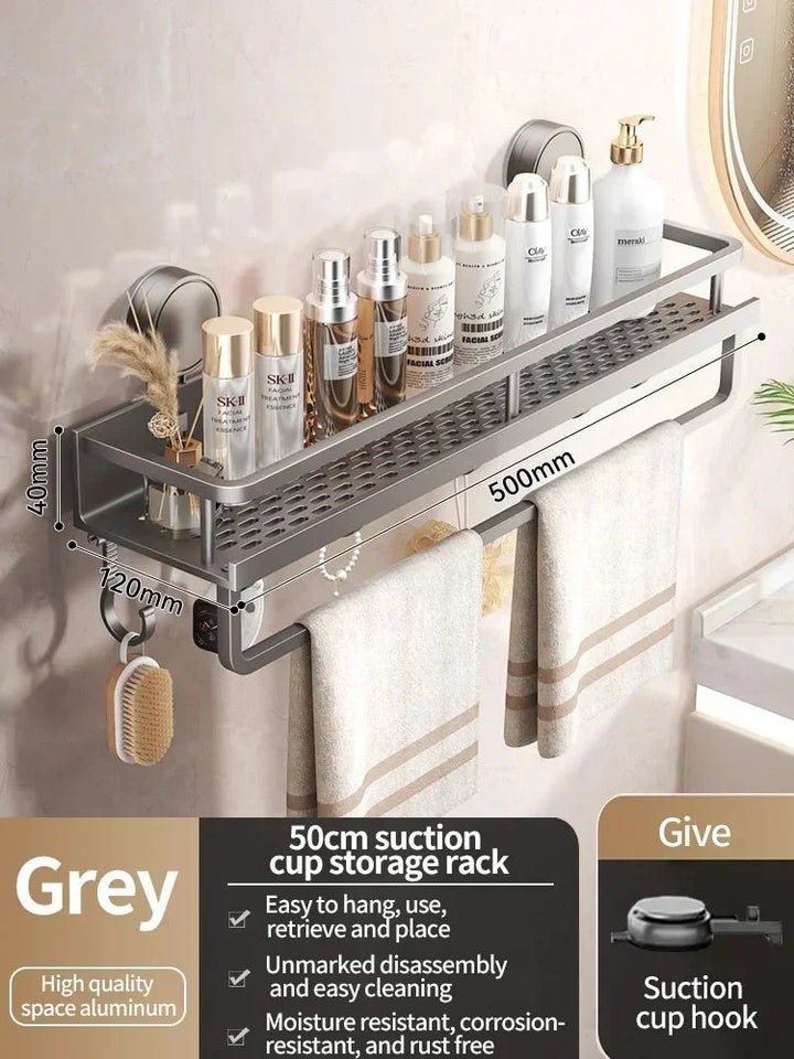 Easy install no-drill shower shelf. Heavy-duty suction cup bathroom organizer for all your toiletries.