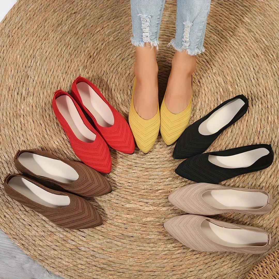 Women's breathable pointed-toe ballet loafers for all-day comfort.
