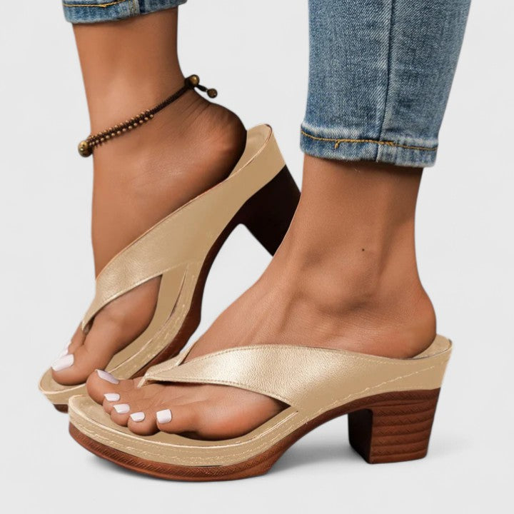 Women's Block Heel Thong Sandals with Ankle Strap
