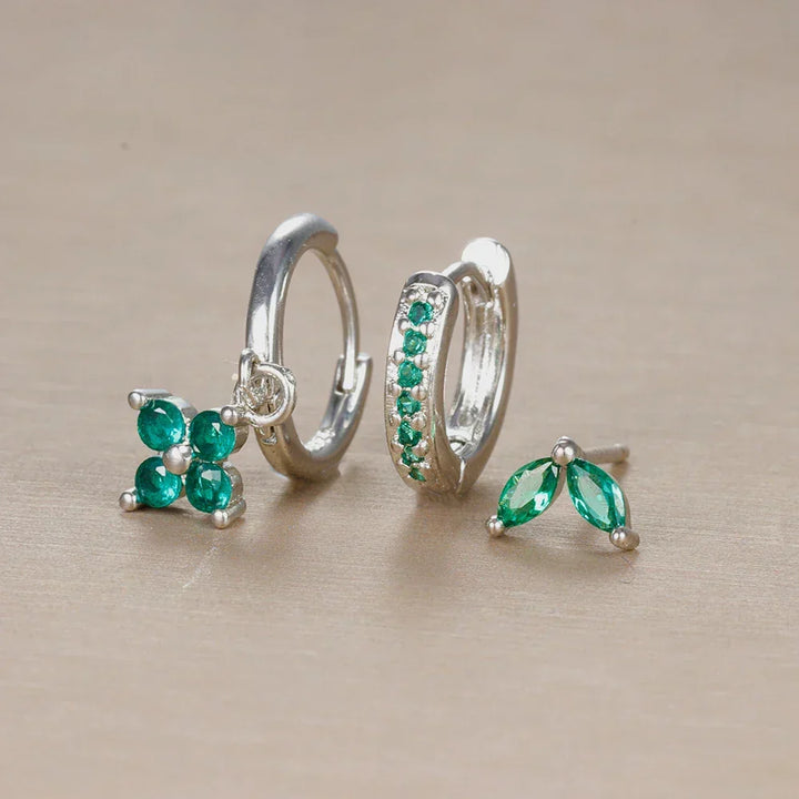 Stylish women's earring set, stackable with surgical steel hoops & studs, perfect for all-day comfort.
