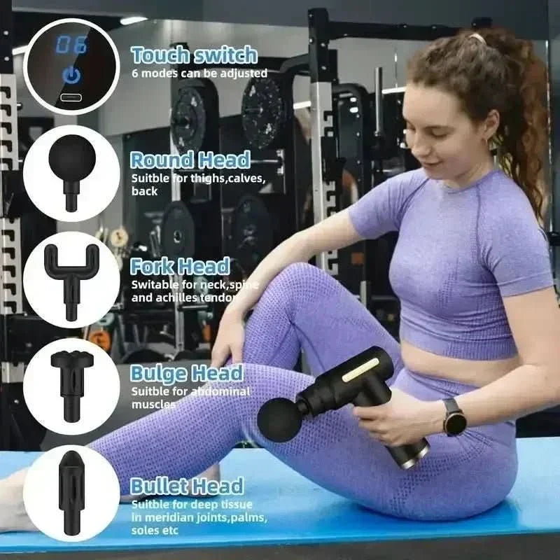 Fast-acting deep tissue percussion massage gun for effective muscle pain relief & relaxation.