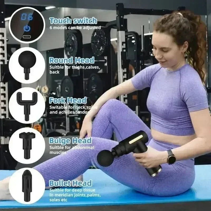 Fast-acting deep tissue percussion massage gun for effective muscle pain relief & relaxation.