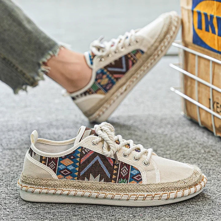 Comfortable men's walking shoes with a unique Aztec pattern, ready for any adventure.