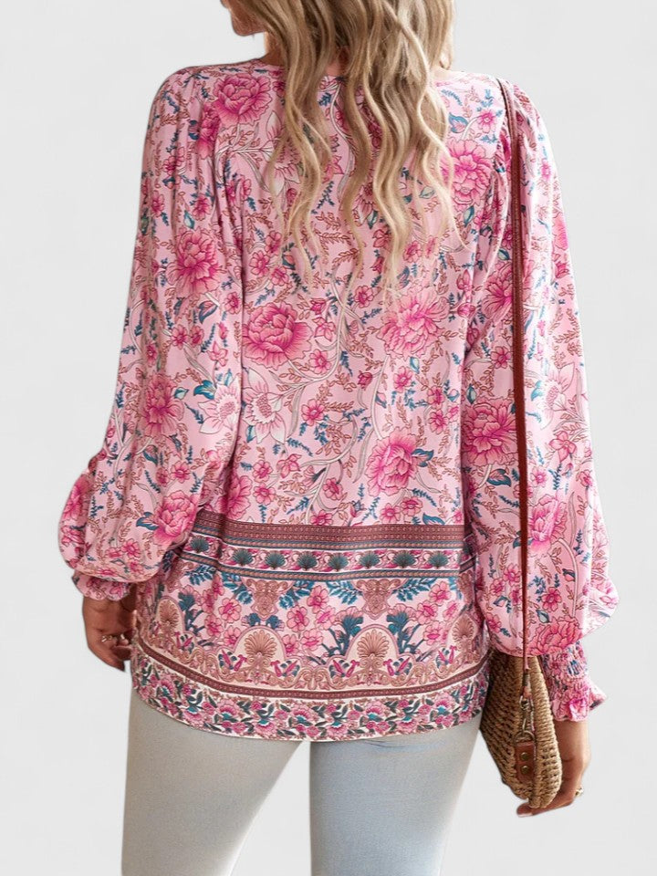 Women's Boho V-Neck Lace-Up Blouse