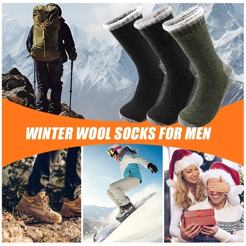 Men's 3-pack thermal winter socks. Mid-length, warm & cozy footwear for cold weather. Essential comfort.