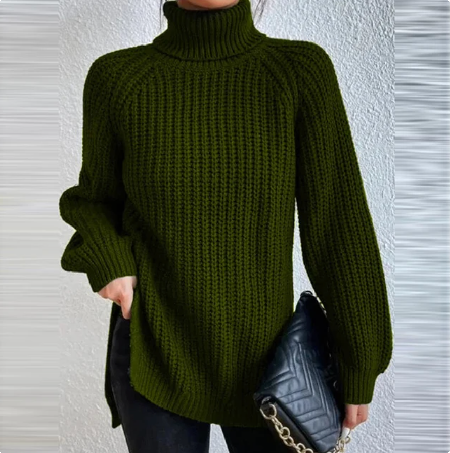 Cozy elegant women's turtleneck, slim fit long sleeve knitwear for winter comfort.