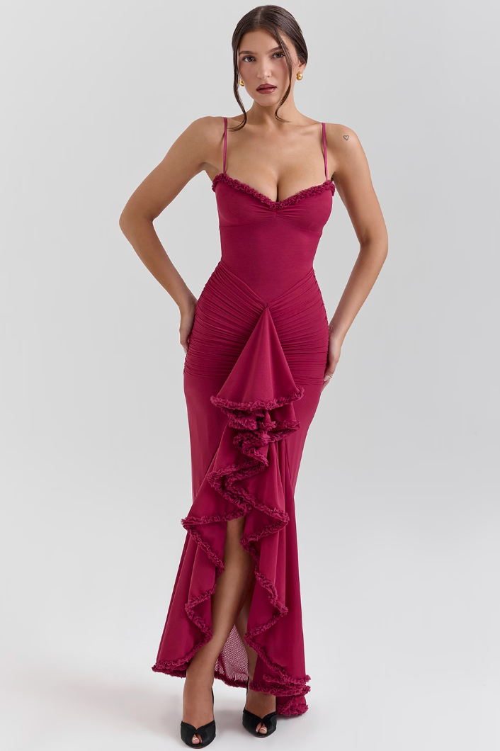 Women's Ruched Ruffle Party Dress