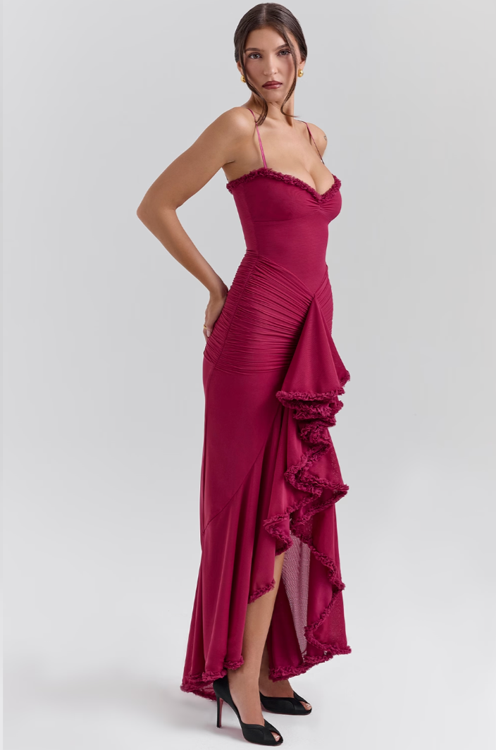 Women's Ruched Ruffle Party Dress