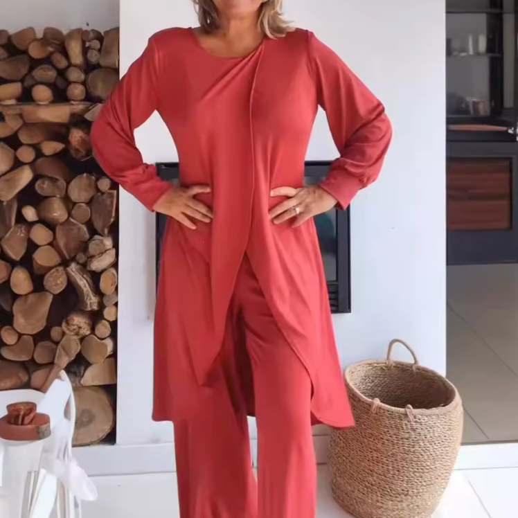 Women's Lounge Set: Long Sleeve Top & Wide-Leg Trousers