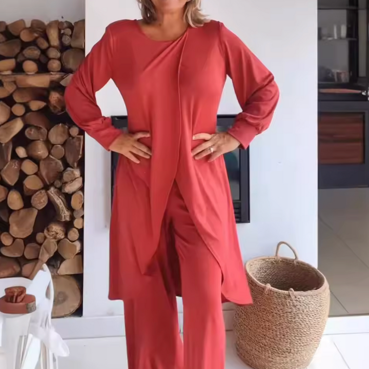 Women's Lounge Set: Long Sleeve Top & Wide-Leg Trousers