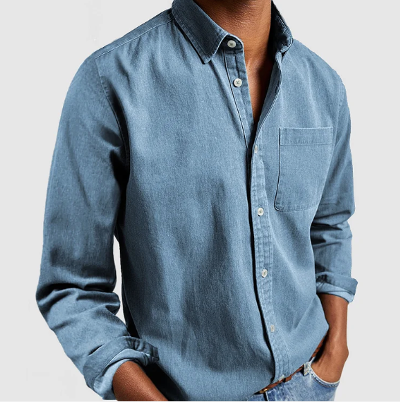 Timeless men's apparel: a button-down dress shirt with long sleeves, ideal for office and formal events.