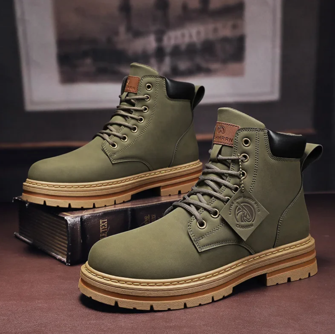 Dark leather men's lace-up ankle boots, orthopedic and comfortable, great for fall/winter style.