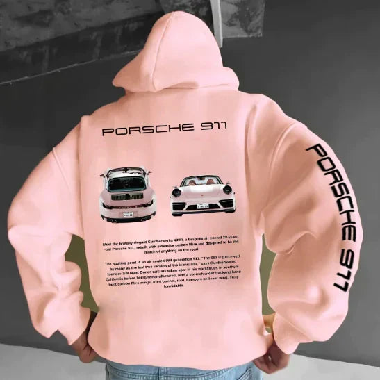 Unisex oversized hoodie with bold automotive racing design for car enthusiasts.