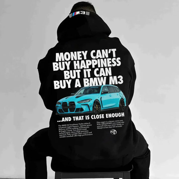 Stylish unisex oversized hoodie, featuring a cool automotive design for street style.