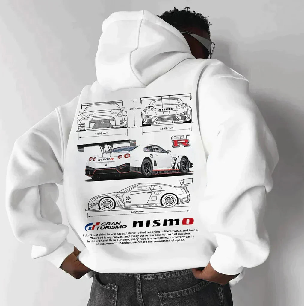 Automotive-themed oversized hoodie for car lovers, comfortable & stylish.
