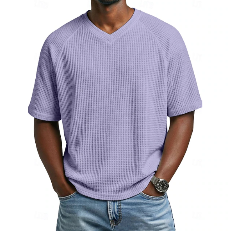 Men's comfortable V-neck short sleeve textured shirt. Perfect for summer casual wear & everyday style.
