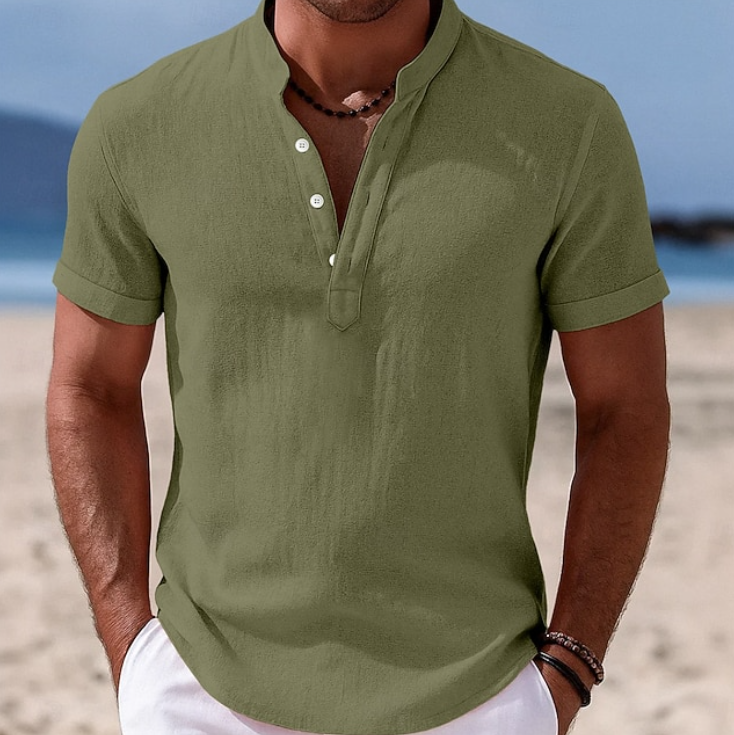 Versatile men's summer short sleeve shirt. Classic button-up design for everyday style & warm weather comfort.