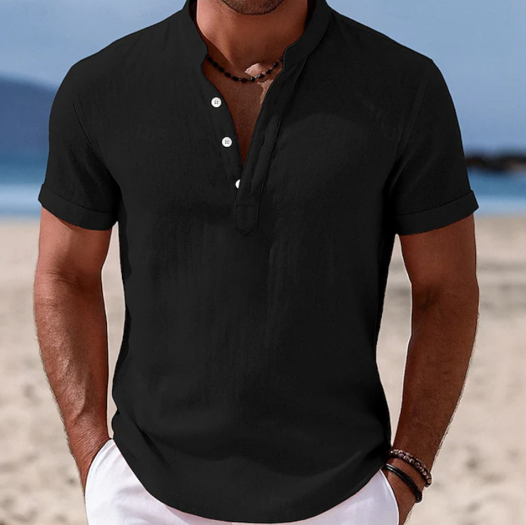 Men's classic summer short sleeve button-up shirt for casual wear. Relaxed fit, perfect for warm weather style.