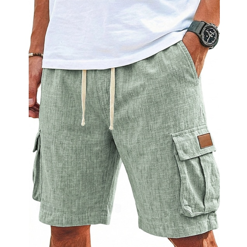 Stylish men's summer cargo shorts, lace-up design, relaxed fit for casual, outdoor, or travel fashion.