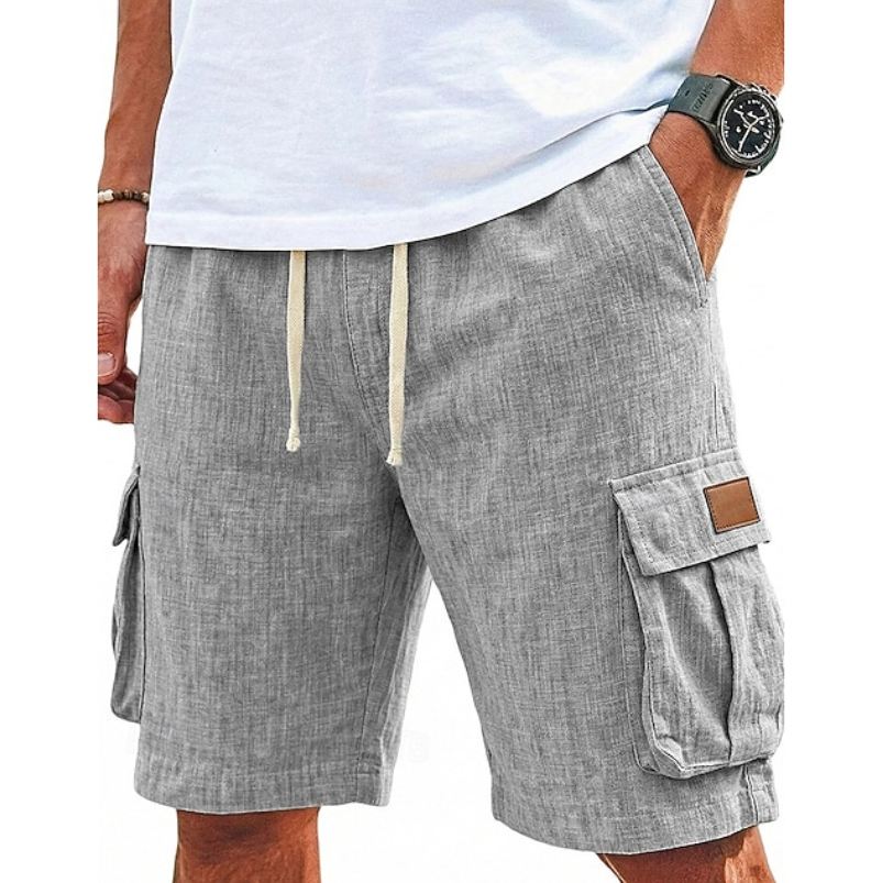Comfortable men's utility cargo shorts with lace-up waist, ideal for casual everyday wear & warm weather travel.