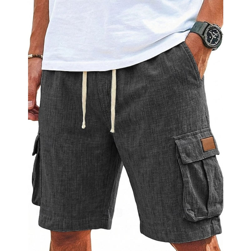 Men's premium lace-up cargo shorts, perfect for summer casual comfort, relaxed fit outdoor wear.