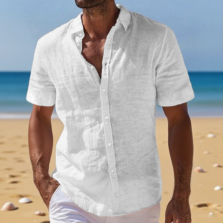 Men's casual short sleeve button-up shirt in a relaxed fit, great for effortless summer style.