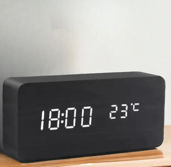 Aesthetic voice control LED clock for a smart, modern living space.